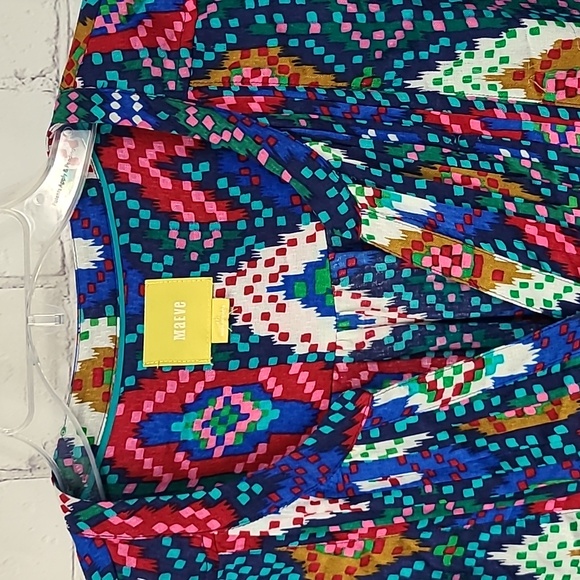 Anthropologie Maeve Top Geometric Print Woven Henley Blouse Bohemian Western - Picture 2 of 13